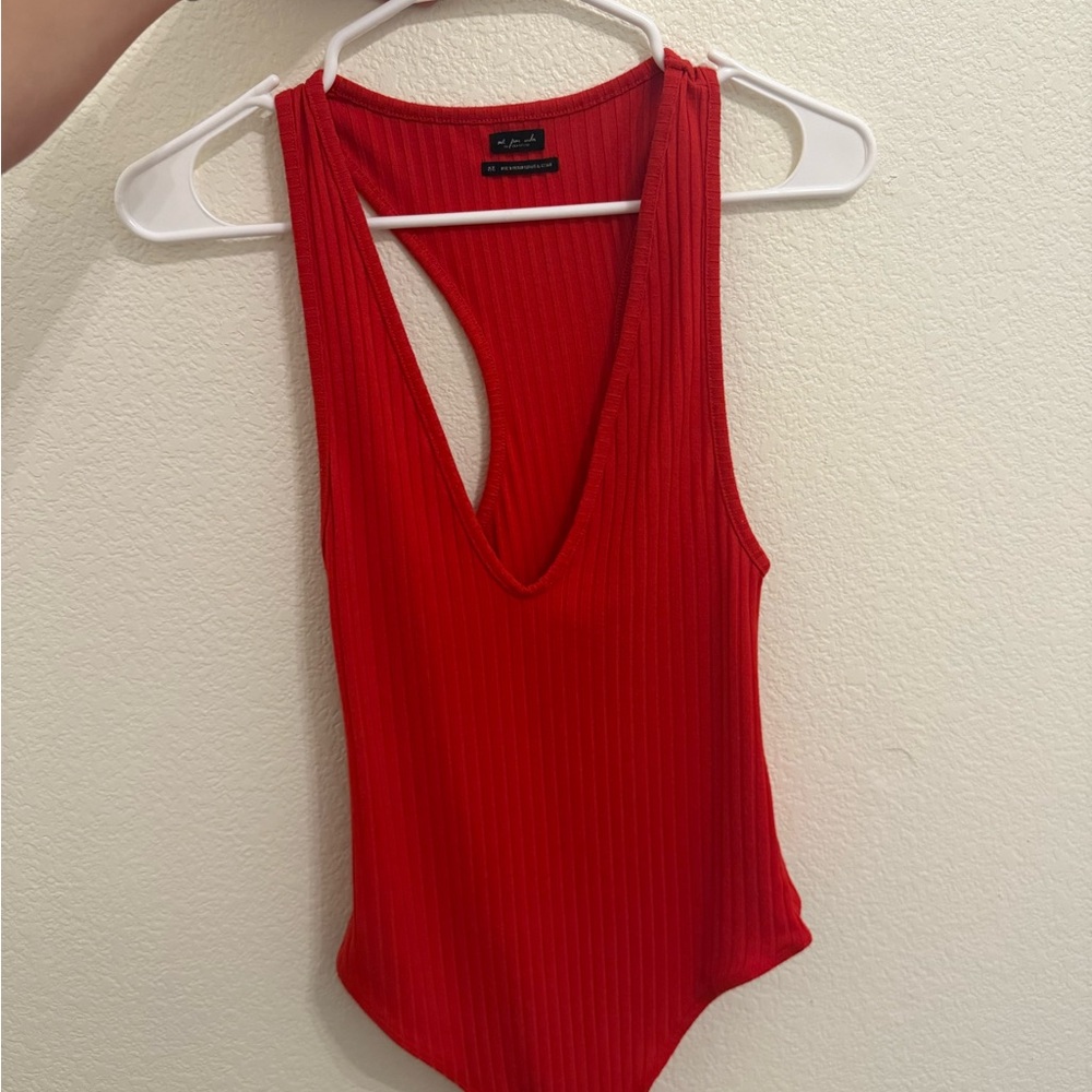 Urban Outfitters Red Ribbed Bodysuit